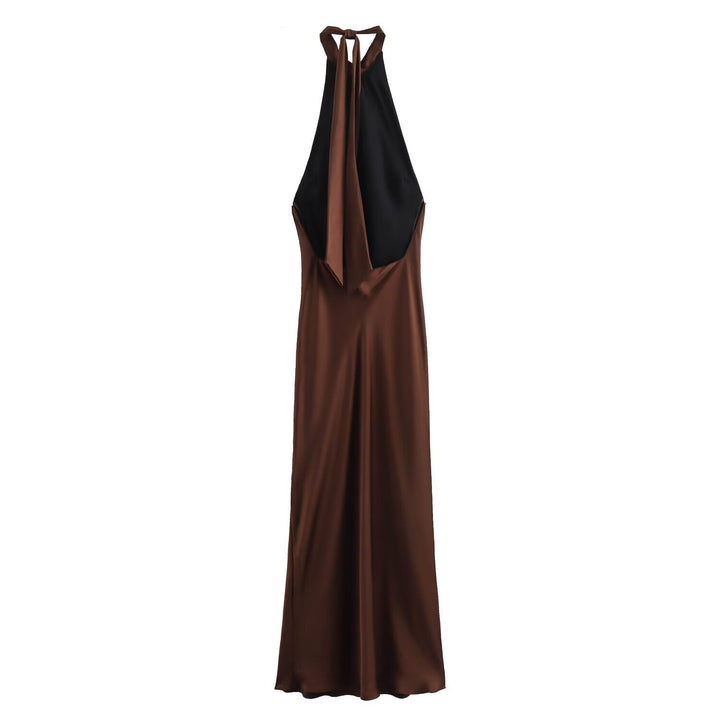 Rochie maxi damă | Croială strâmtă cu bretea la gât | Design deschis la spate | Look elegant pentru ocazii speciale
