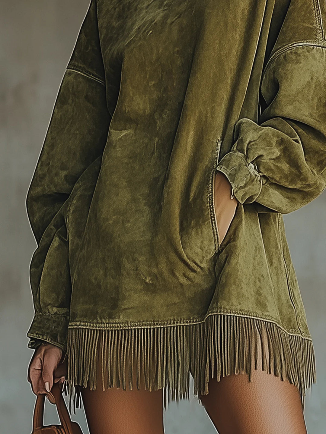 Gabriela | Women's Faux Suede High-Neck Fringe Dress