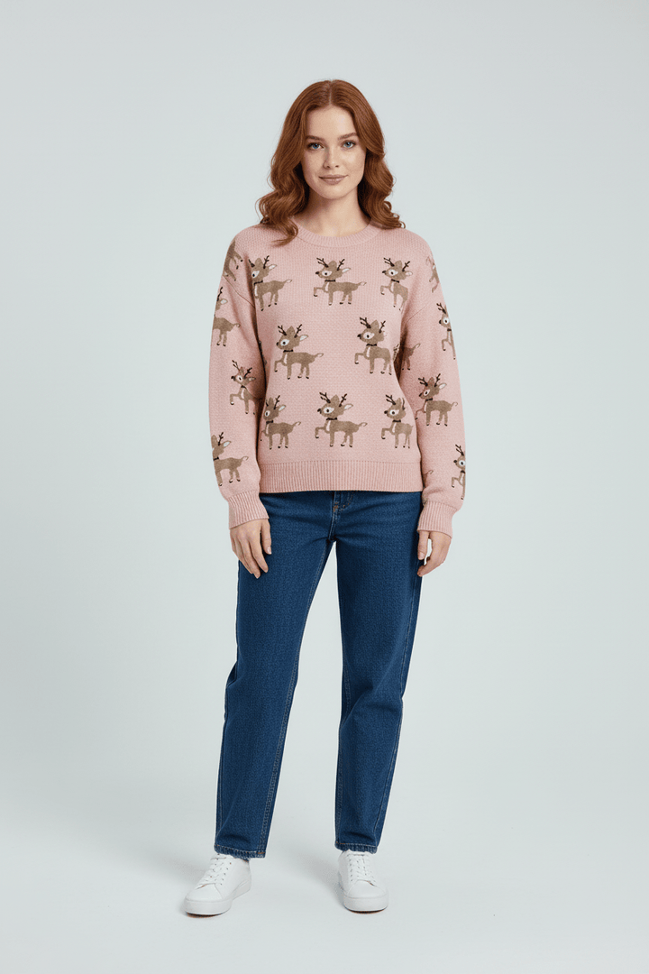 Oversized-Strickpullover für Damen mit Jacquardmuster und Hirschmotiv 1