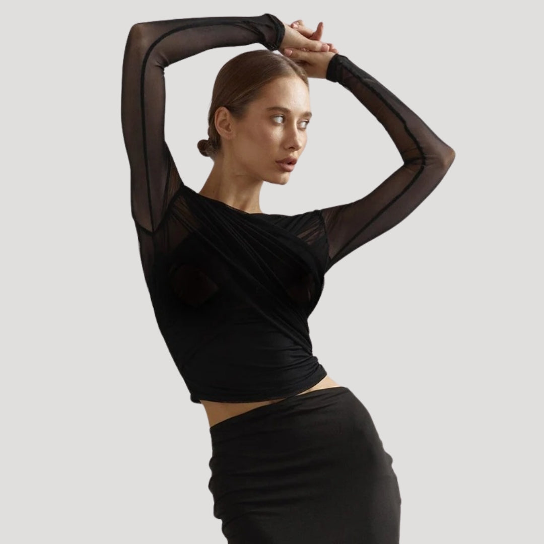 Paige | Transparentes Wickeloberteil mit langen Ärmeln für Damen (Frühling) 1