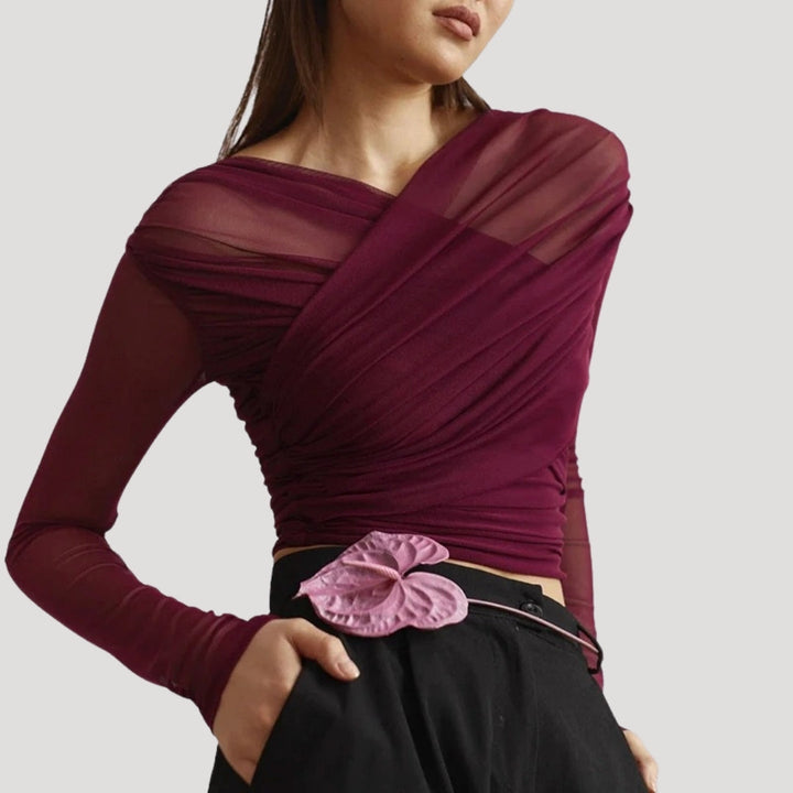 Paige | Transparentes Wickeloberteil mit langen Ärmeln für Damen (Frühling) 3