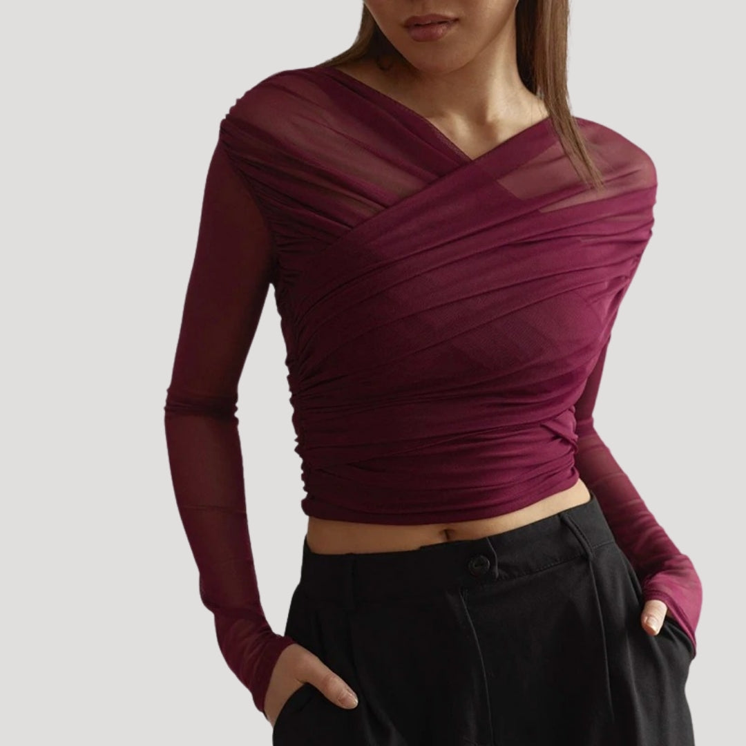 Paige | Transparentes Wickeloberteil mit langen Ärmeln für Damen (Frühling) 4