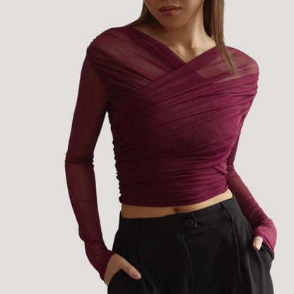 Paige | Transparentes Wickeloberteil mit langen Ärmeln für Damen (Frühling) 4