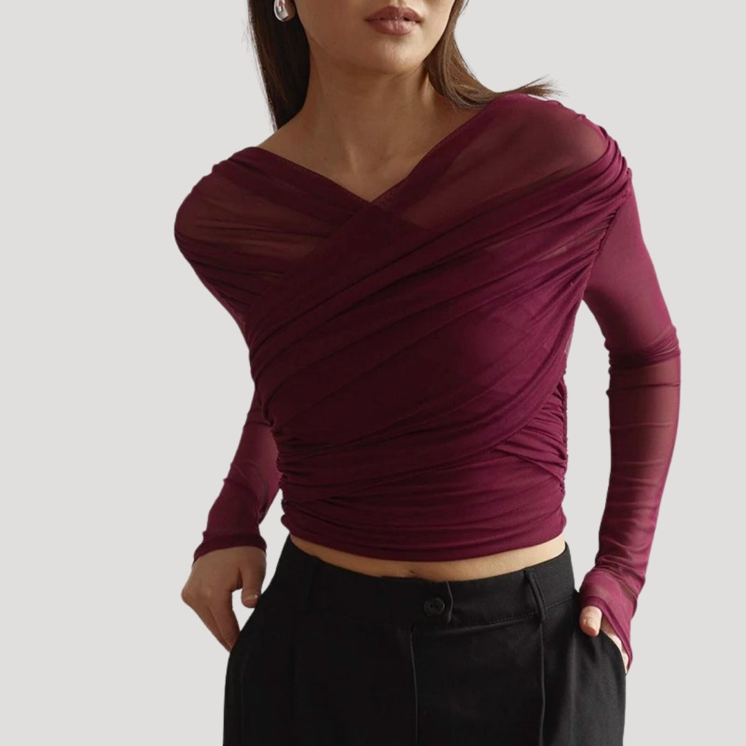 Paige | Transparentes Wickeloberteil mit langen Ärmeln für Damen (Frühling) 5