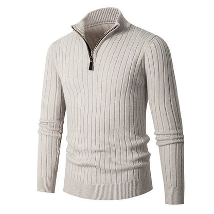 Pullover – Hoher Kragen, gesponnene Mischung und halber Reißverschluss, verstellbare Passform