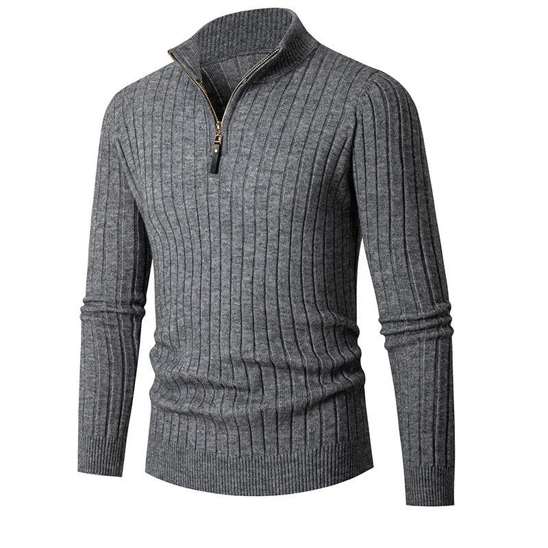 Pullover – Hoher Kragen, gesponnene Mischung und halber Reißverschluss, verstellbare Passform