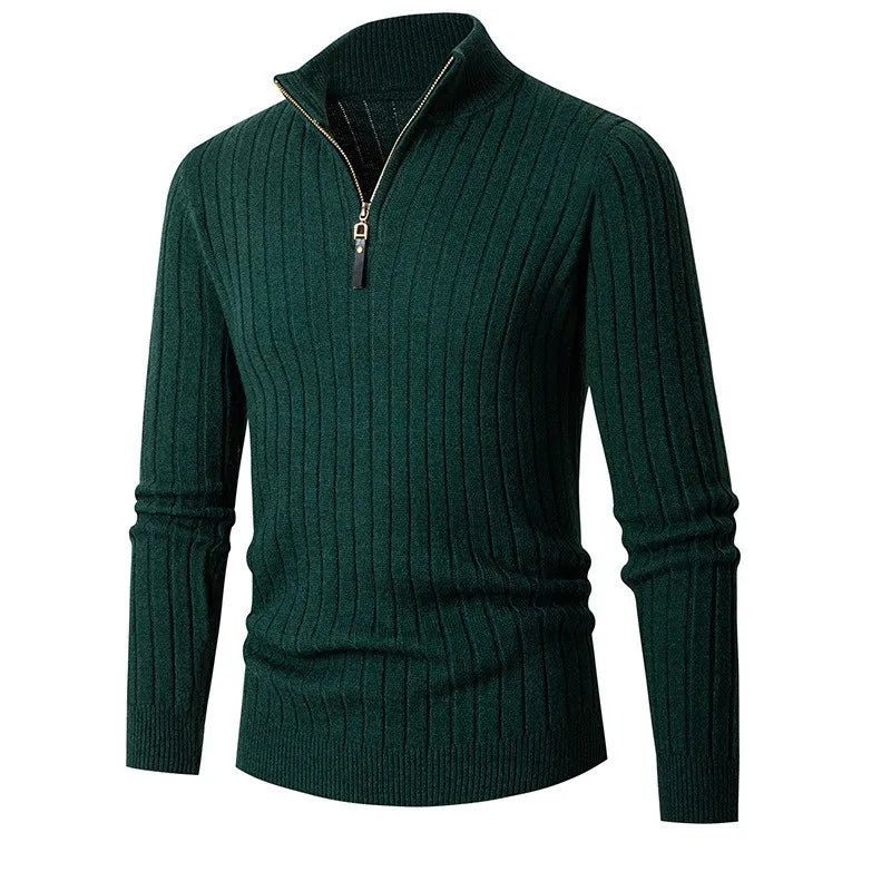 Pullover – Hoher Kragen, gesponnene Mischung und halber Reißverschluss, verstellbare Passform
