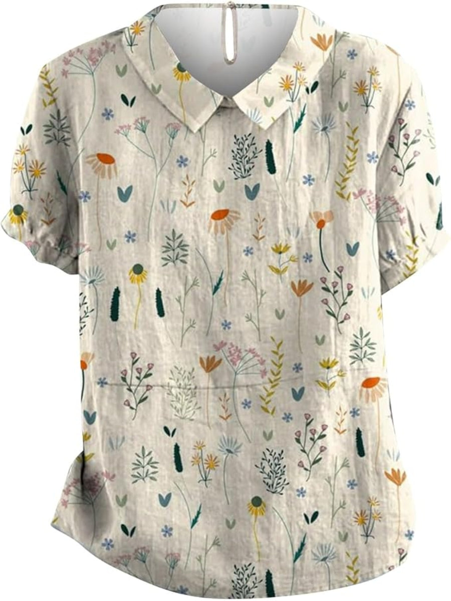 Raelyn | Kurzärmelige Damen Bluse mit Kragen und Blumenmuster | Lässig 0
