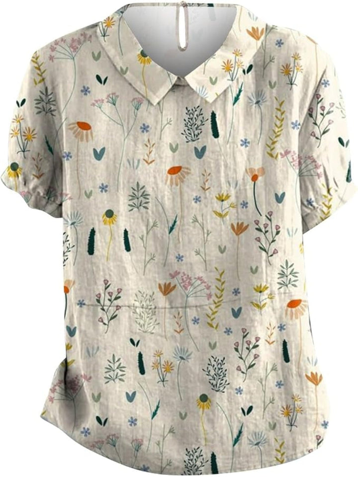 Raelyn | Kurzärmelige Damen Bluse mit Kragen und Blumenmuster | Lässig 0