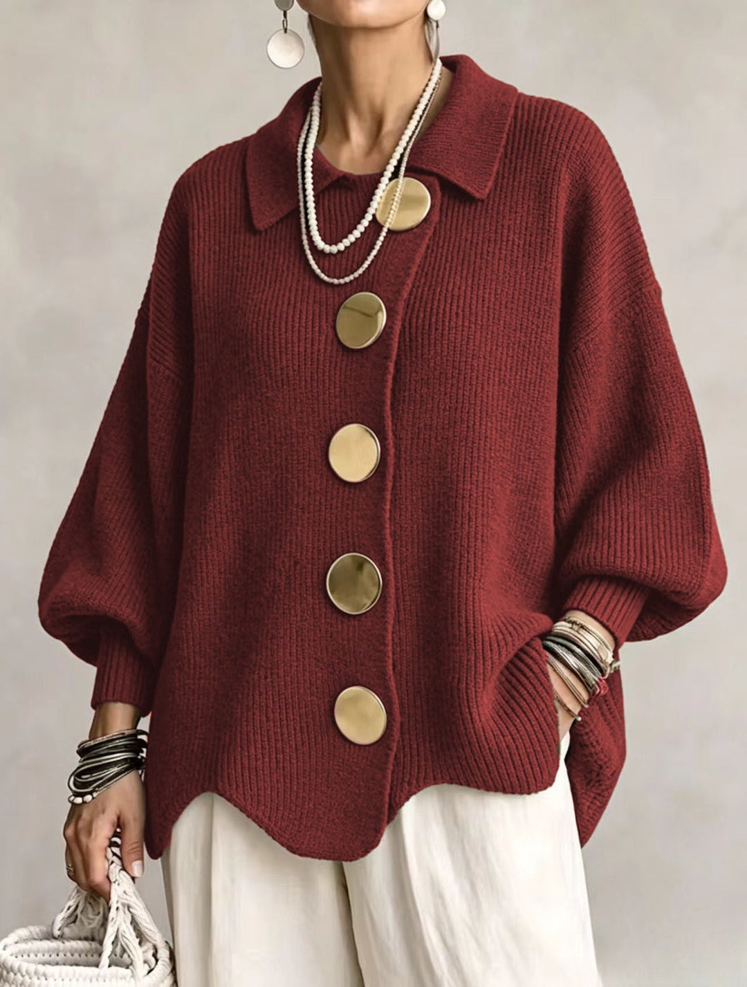 Elara | Women's Oversized Cardigan with Lantern Sleeves
