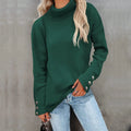 Damen Rollkragenpullover – Oversize-Passform – Lange Ärmel mit Knöpfen