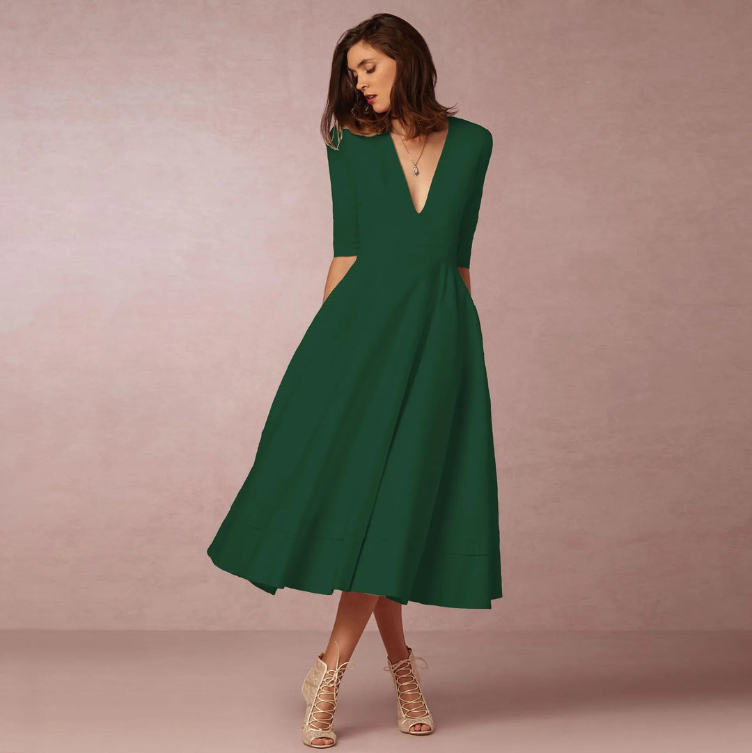 Roryna | Damen Hochzeitsgast Kleid mit V-Ausschnitt und Kurzen Ärmeln | Midi 6