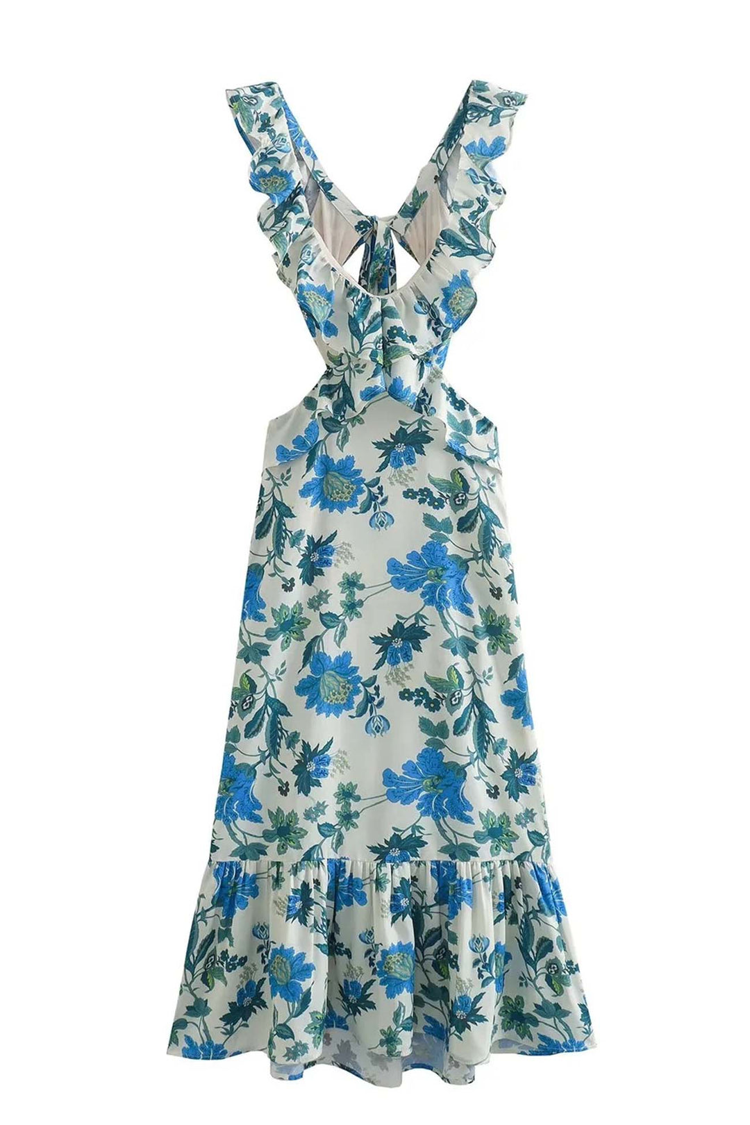 Abito lungo da donna | Design floreale e spalline arricciate | Stile estivo elegante