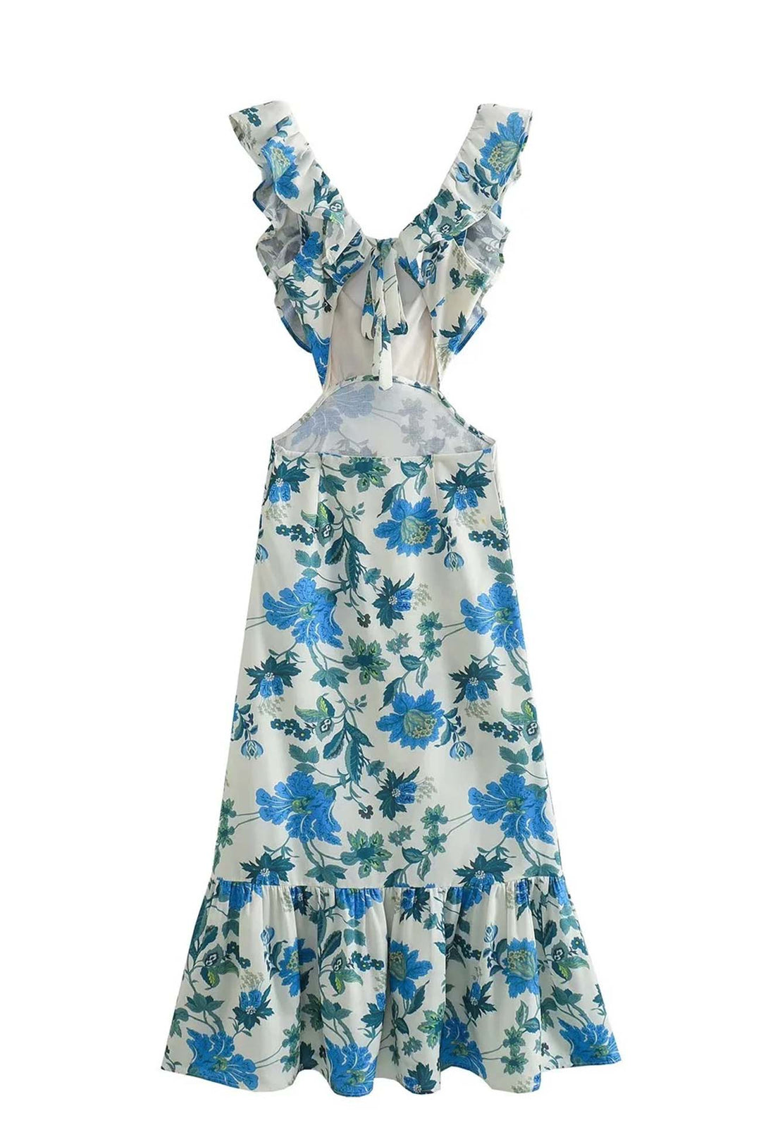 Abito lungo da donna | Design floreale e spalline arricciate | Stile estivo elegante