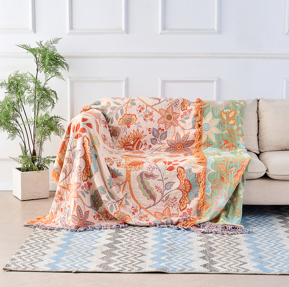 Rustikale Boho-Decke mit Blumenmuster | 100 % Baumwolle 0