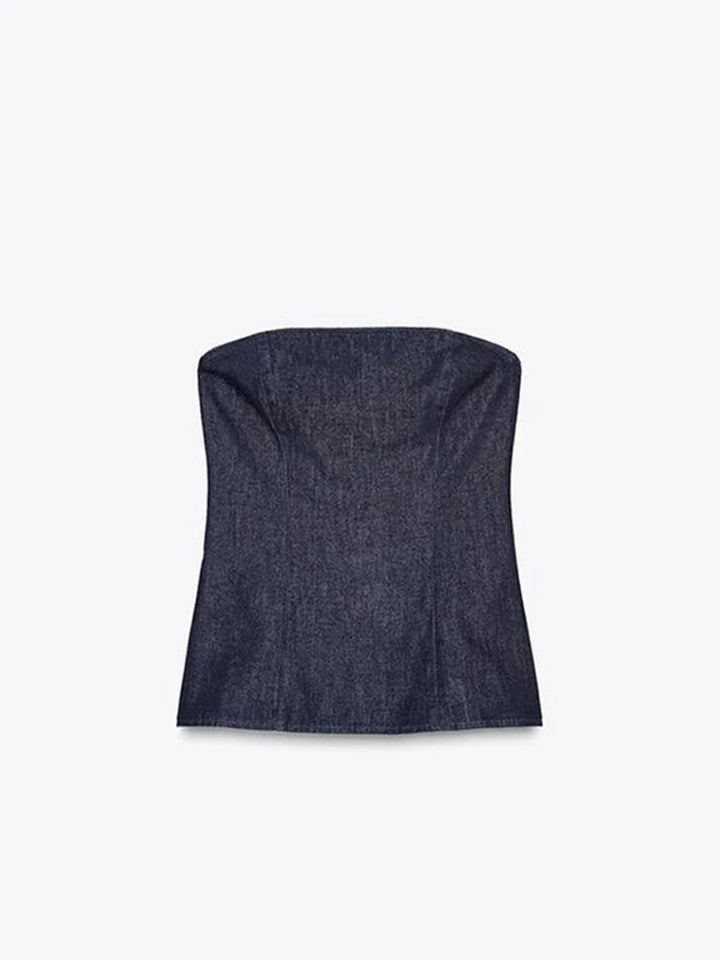 Damski zestaw dwuczęściowy | Regular Fit | Top bandeau z baskinką i szerokie spodnie | Nowoczesny minimalistyczny styl
