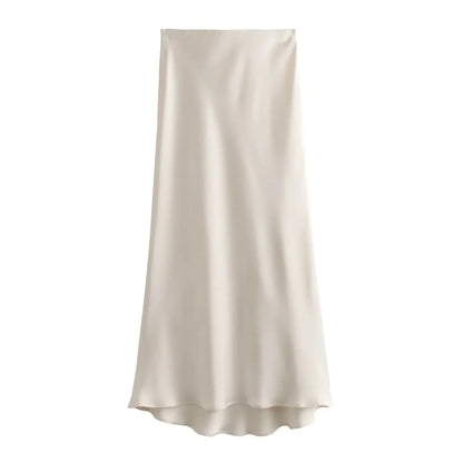 Women's High Waist Flared A-Line Solid Color Skirt | Midi