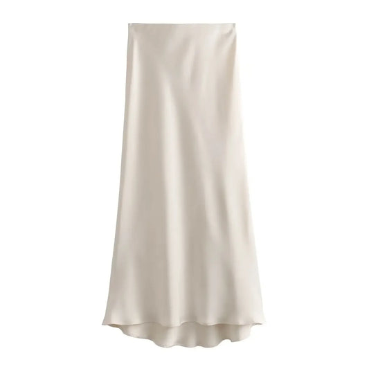 Jupe midi femme taille haute évasée coupe A couleur unie