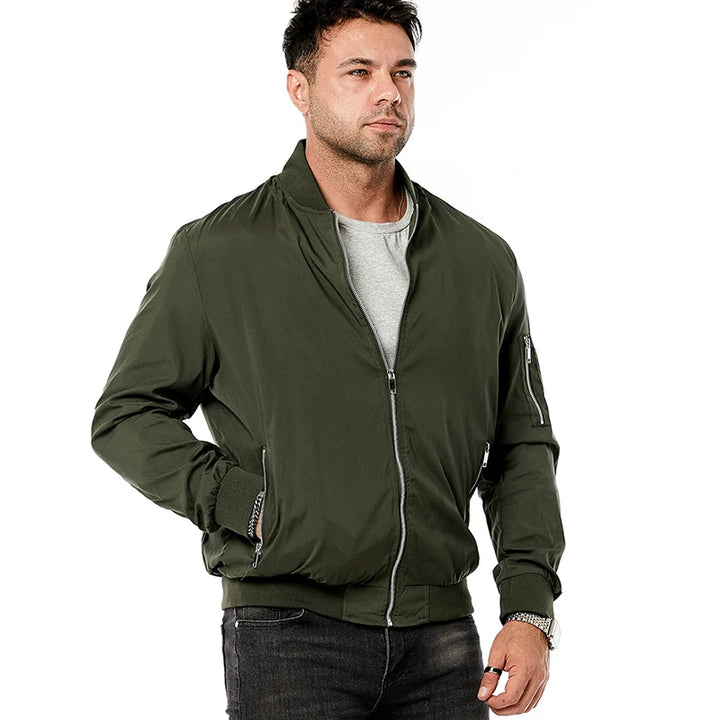 Pánská bomber bunda s dlouhým rukávem, stojáčkovým límcem a zipem | Streetwear