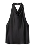 Damen ärmelloses Top mit Halterneck drapierter Vorderseite | Halter