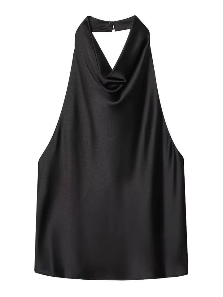 Damski top halter z drapowanym dekoltem bez rękawów | Halter