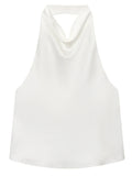 Damen ärmelloses Top mit Halterneck drapierter Vorderseite | Halter
