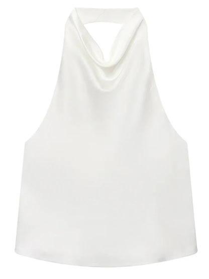 Damen ärmelloses Top mit Halterneck drapierter Vorderseite | Halter