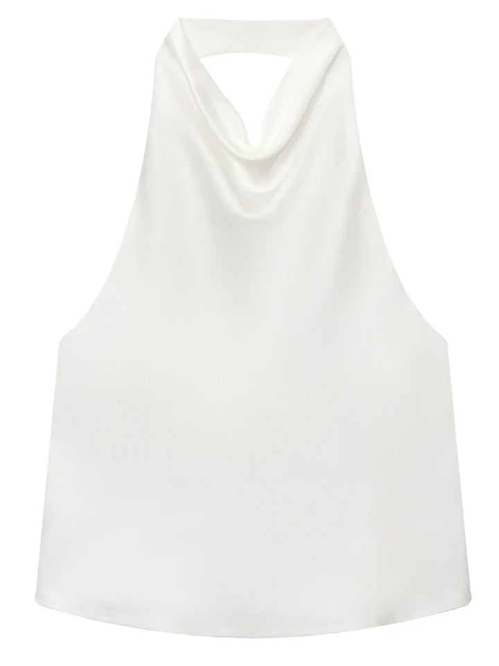 Damski top halter z drapowanym dekoltem bez rękawów | Halter