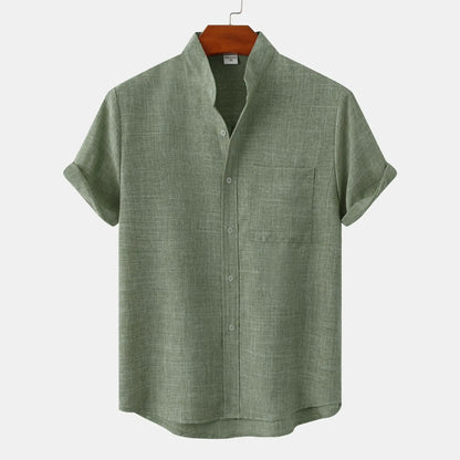 Men's Short Sleeve Shirt with Stand Collar | Smart Casual Style