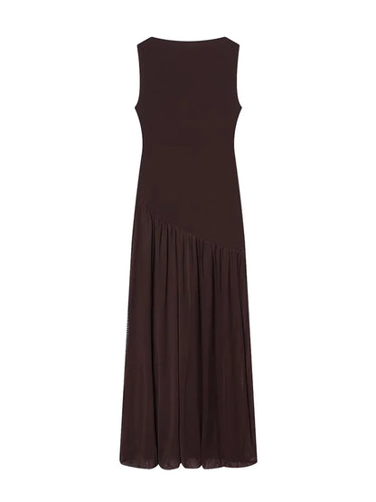 Damen Kleid Ärmellos Rundhals Tiefe Taille Kleid | Maxi