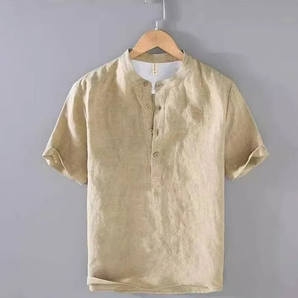 Herren Casual Hemd Mit Stehkragen Knopfleiste Kurzarm | Kurzarm