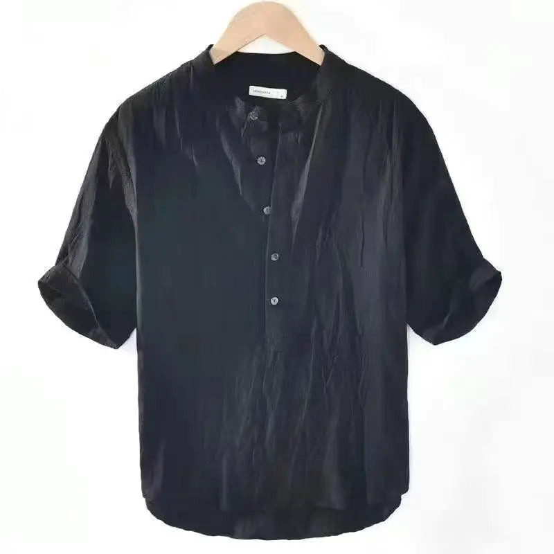 Herren Casual Hemd Mit Stehkragen Knopfleiste Kurzarm | Kurzarm