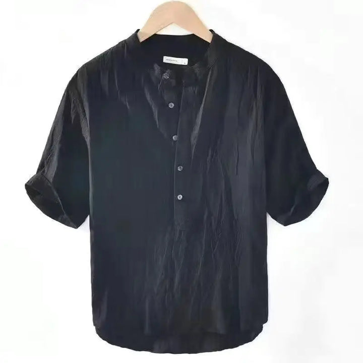 Herren Casual Hemd Mit Stehkragen Knopfleiste Kurzarm | Kurzarm