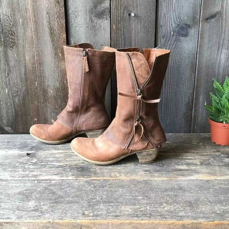 Amara | Women's Leather Mid-Calf Zip Boots