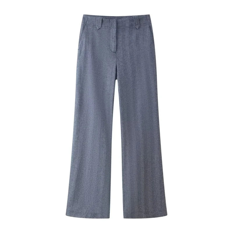 Set pantaloni damă | 2 piese cu jachetă cu fermoar | Talie înaltă și croială largă | Look elegant casual