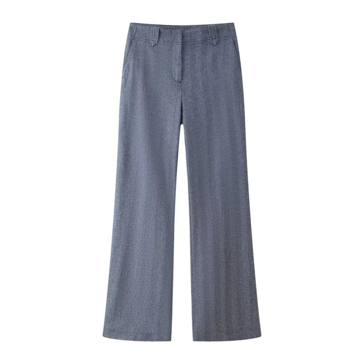 Set pantaloni damă | 2 piese cu jachetă cu fermoar | Talie înaltă și croială largă | Look elegant casual