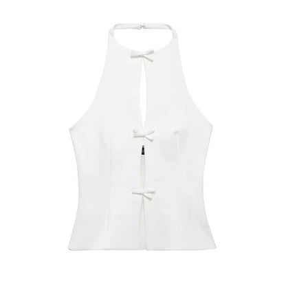 Women's Sleeveless Front Tie Halter Top and Mini Skirt Two-Piece Set | Open Back