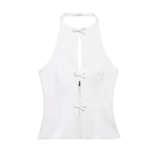 Women's Sleeveless Front Tie Halter Top and Mini Skirt Two-Piece Set | Open Back