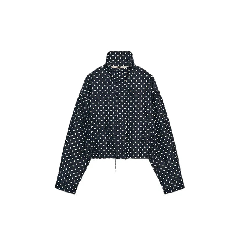 Set damă două piese cu bluză cu mâneci lungi cu buline și pantaloni scurți | Guler înalt
