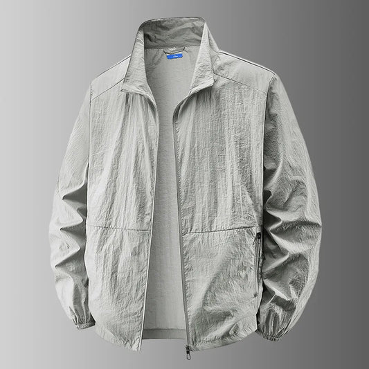 Men's Sun Protection Windbreaker Jacket Spring Summer Outdoor UV Jacket Loose Fit Stand Collar Oversized Sunscreen Coat for Fishing