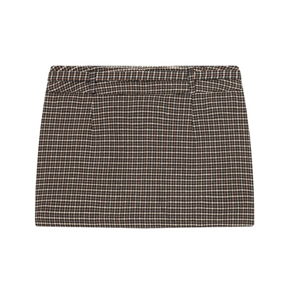 Women's Plaid Set with Short Jacket with Long Sleeves and Mini Skirt with Slit | Retro Style