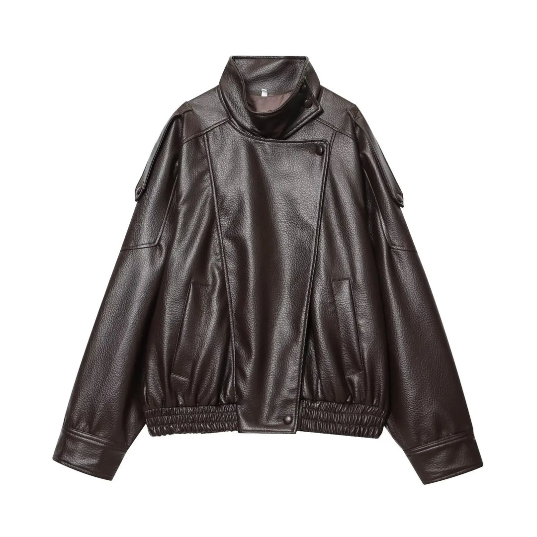 Damen Langarm Stehkragen Reißverschluss Jacke | Oversize