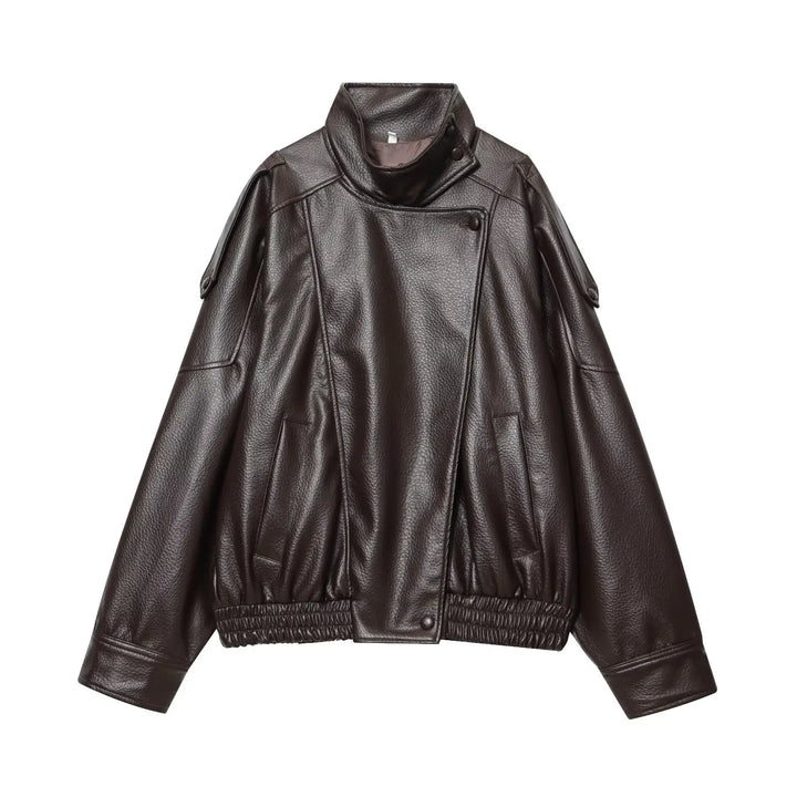 Damen Langarm Stehkragen Reißverschluss Jacke | Oversize