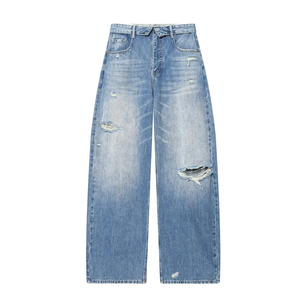 Damen Jeans mit Weitem Bein | High-Waist-Design und Destroyed-Details | Moderner Alltagslook