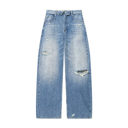 Damen Jeans mit Weitem Bein | High-Waist-Design und Destroyed-Details | Moderner Alltagslook