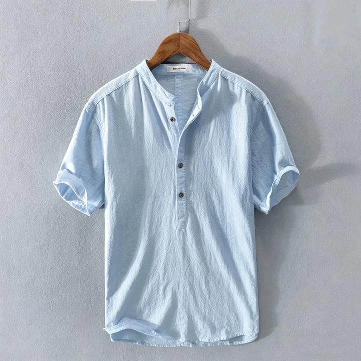 Herren Casual Hemd Mit Stehkragen Knopfleiste Kurzarm | Kurzarm
