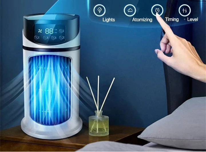 Raffreddatore d'aria USB portatile | Ventilatore da tavolo 3-in-1 | Umidificazione e circolazione dell'aria | Design compatto