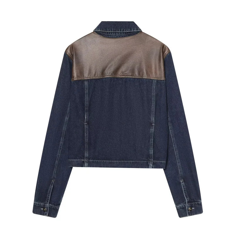 Set damă două piese | Set croială regulară | Jachetă scurtă și blugi largi | Stil modern streetwear