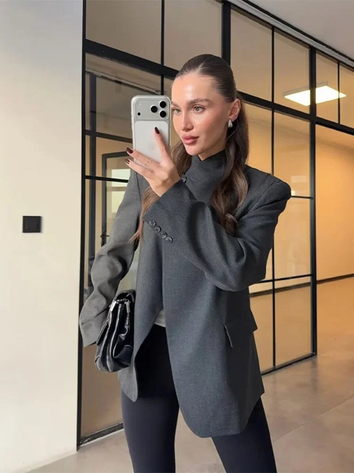 Damska marynarka z długim rękawem i stójką | Casual
