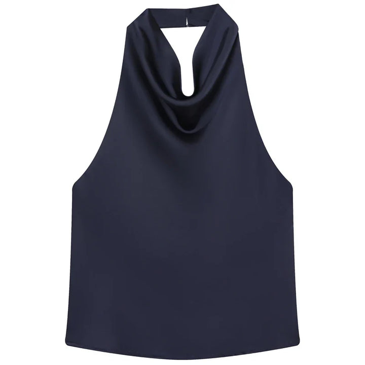 Damski top halter z drapowanym dekoltem bez rękawów | Halter